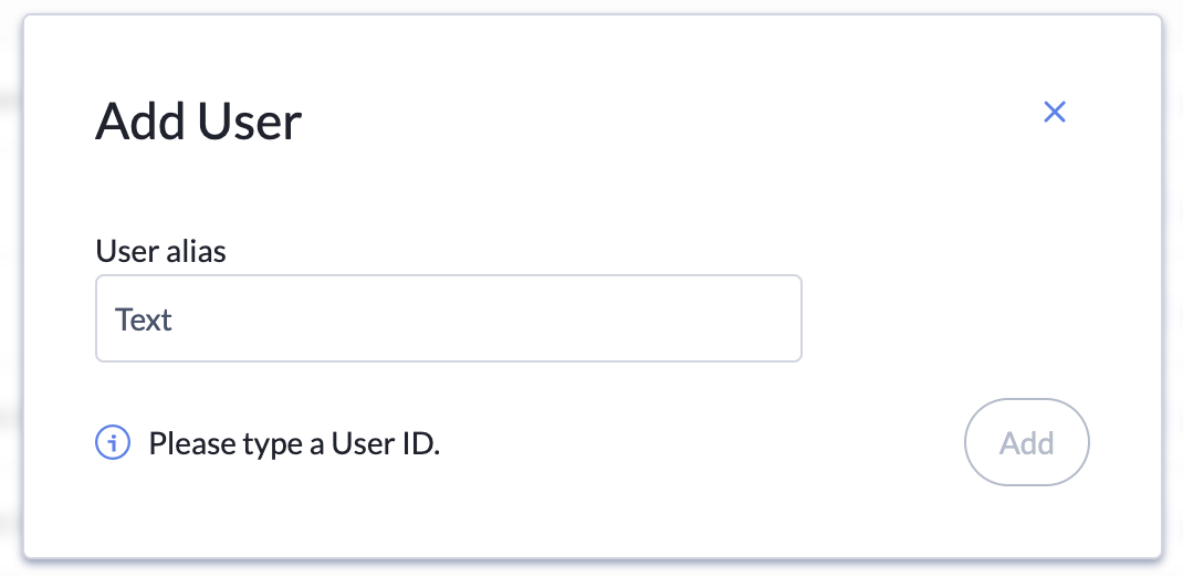 The Add User pop-up with a field to enter the new user alias.